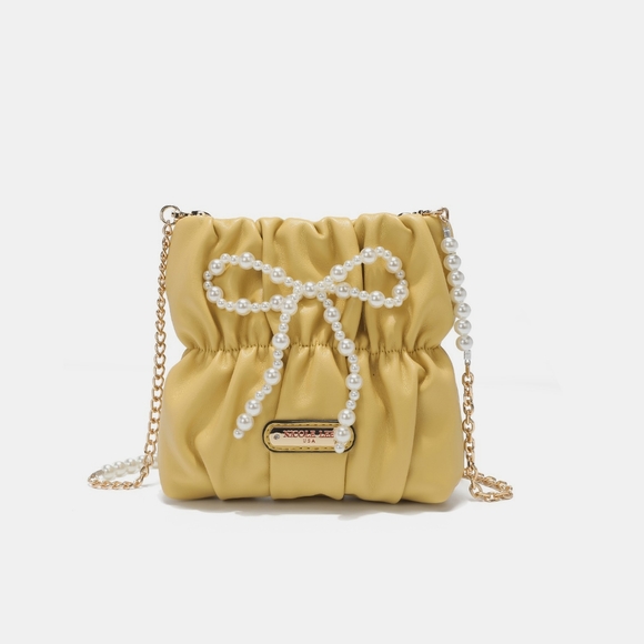 Nicole Lee USA Vegan Leather Pearl Bow Crossbody Chain Strap Purse - Picture 12 of 15